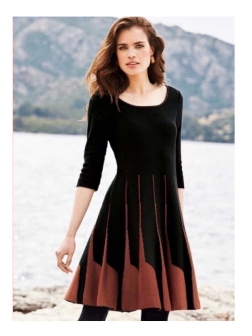 Peruvian Connection Dress Womens Medium Parc Royal Knit Black Copper Pima Cotton